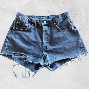 Levis 501 Shorts Womens 28 Black Denim Cut Off Shorts Distressed button fly